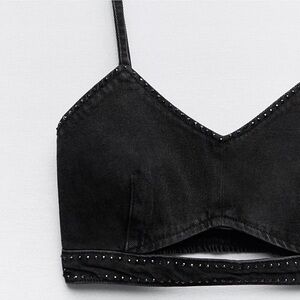 ZARA RHINESTONE DENIM CROP TOP